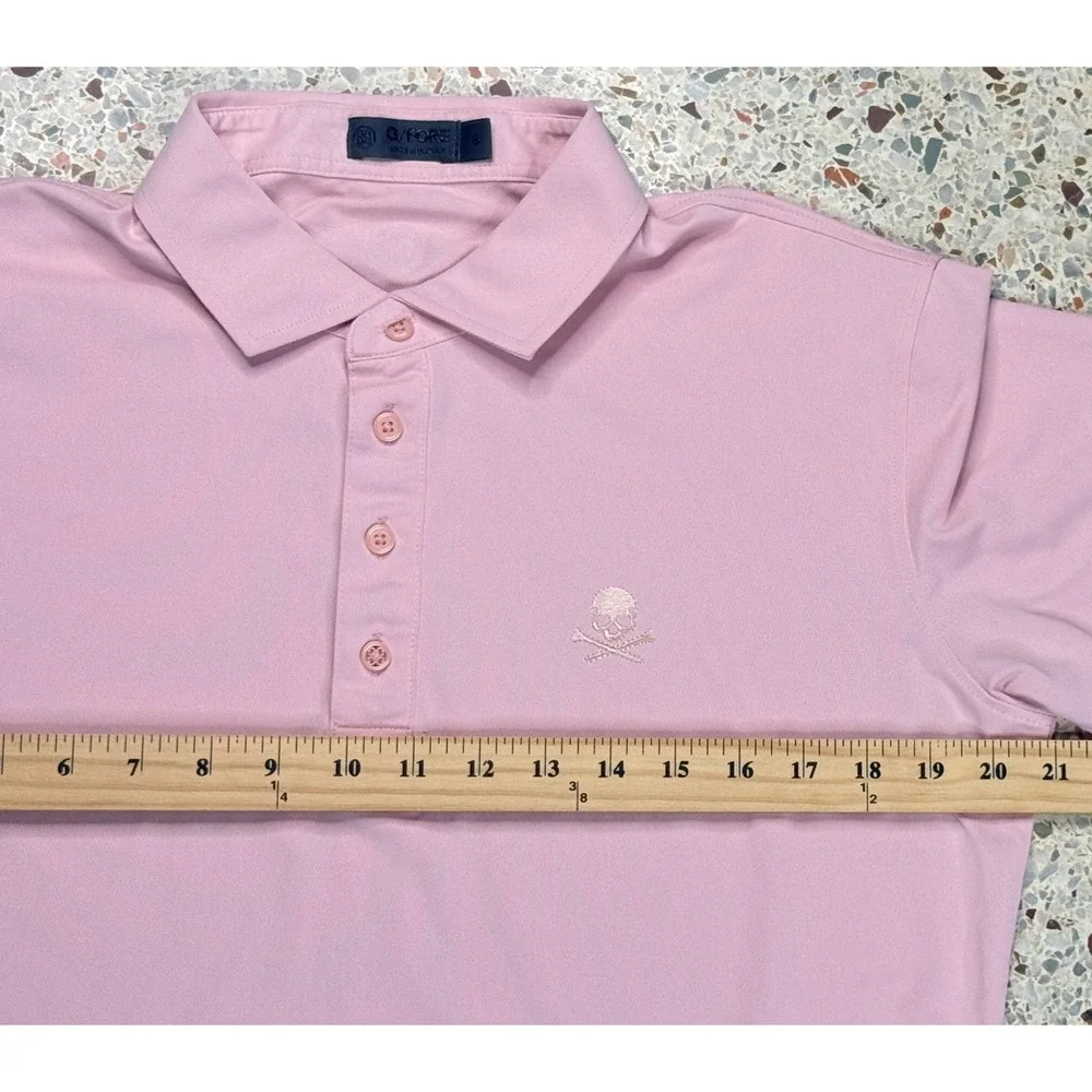 G/Fore Men's Pink Embroidered Skull & Golf Tees Short Sleeve Polo Shirt Size S - Picture 6 of 8